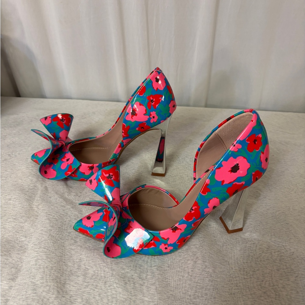 NIB Betsey Johnson Multi Blue Nobble Heels With Bow - Picture 2 of 6